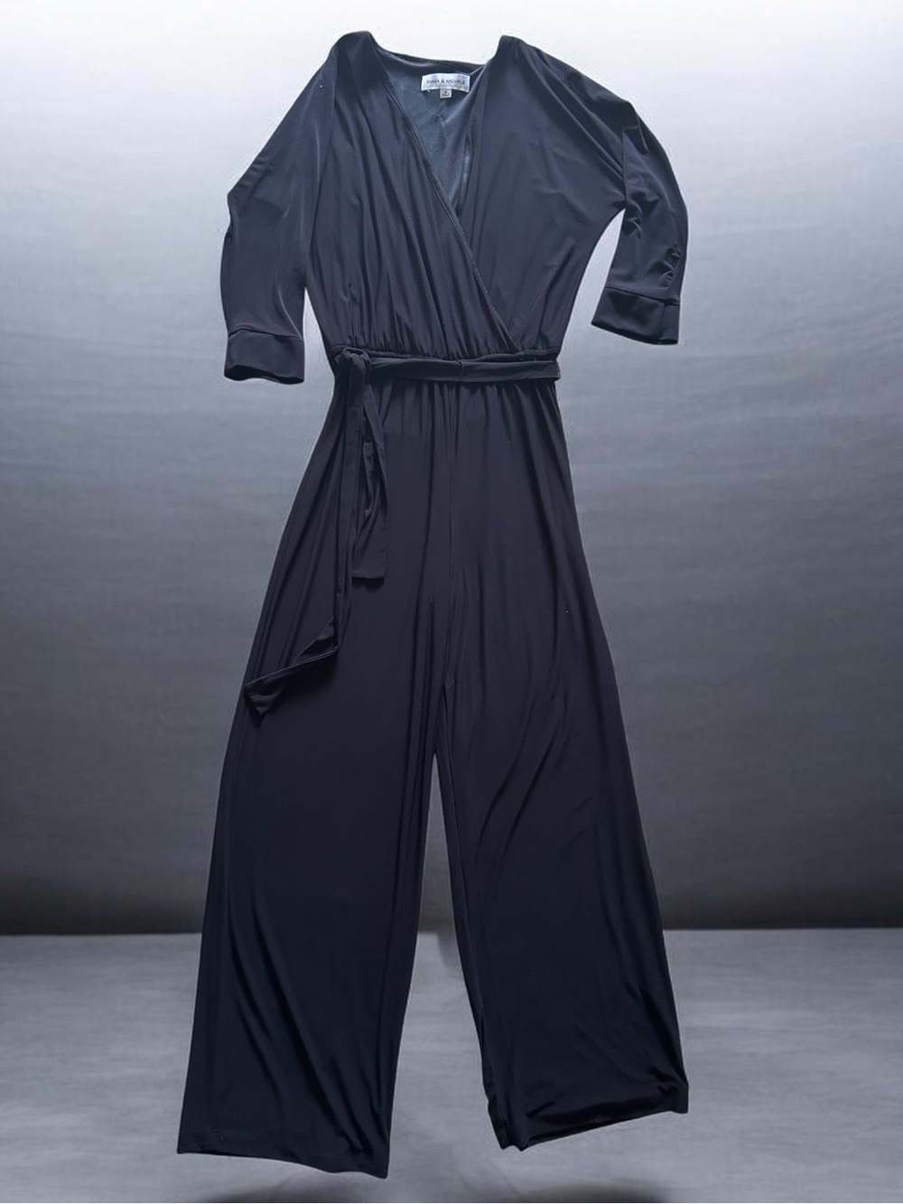 Emma & Michele Black Jumpsuit, Wide Leg, Elastic Waist. Size MED. EUC